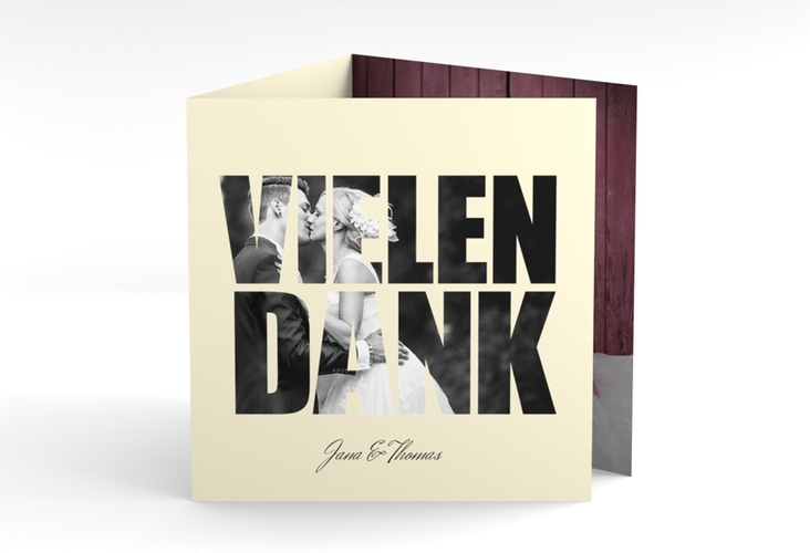 Dankeskarte Hochzeit Letters quadr. Doppel-Klappkarte beige hochglanz