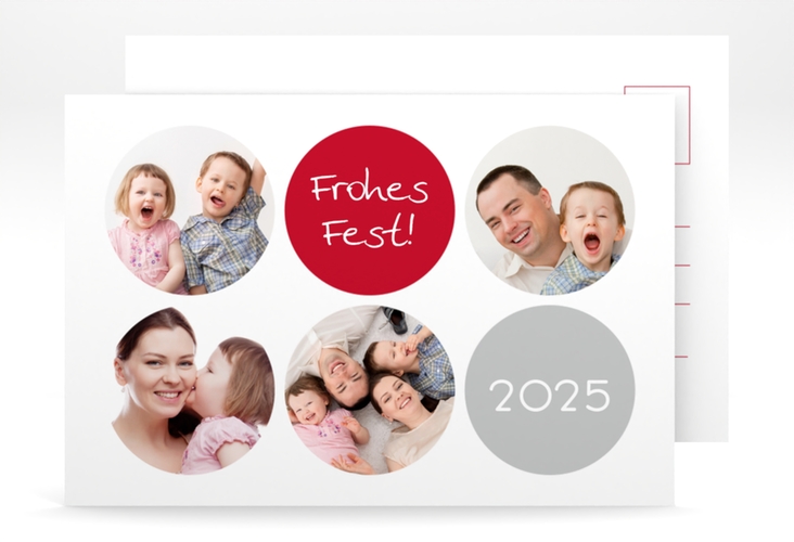 Weihnachtskarte Joy A6 Postkarte weiss hochglanz mit runden Fotos