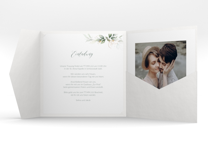 Hochzeitseinladung Greenish Pocketfold gruen