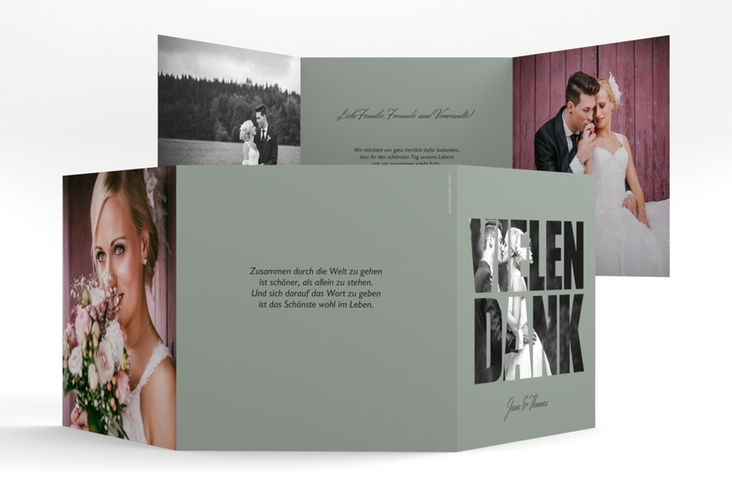 Dankeskarte Hochzeit Letters quadr. Doppel-Klappkarte gruen hochglanz