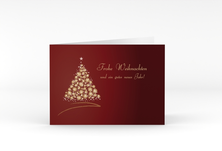 Weihnachtskarte Edel A6 Klappkarte quer rot mit Weihnachtsbaum-Motiv