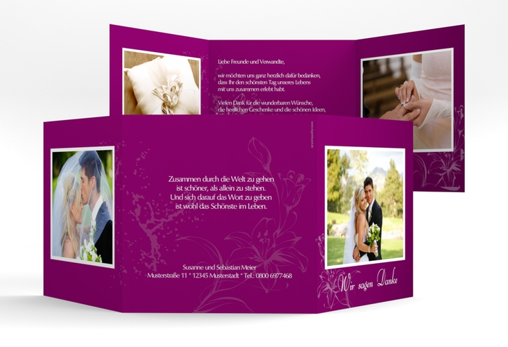 Dankeskarte Hochzeit Lille quadr. Doppel-Klappkarte pink hochglanz