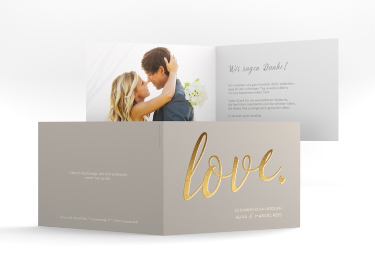 Danksagungskarte Hochzeit Glam A6 Klappkarte quer grau hochglanz