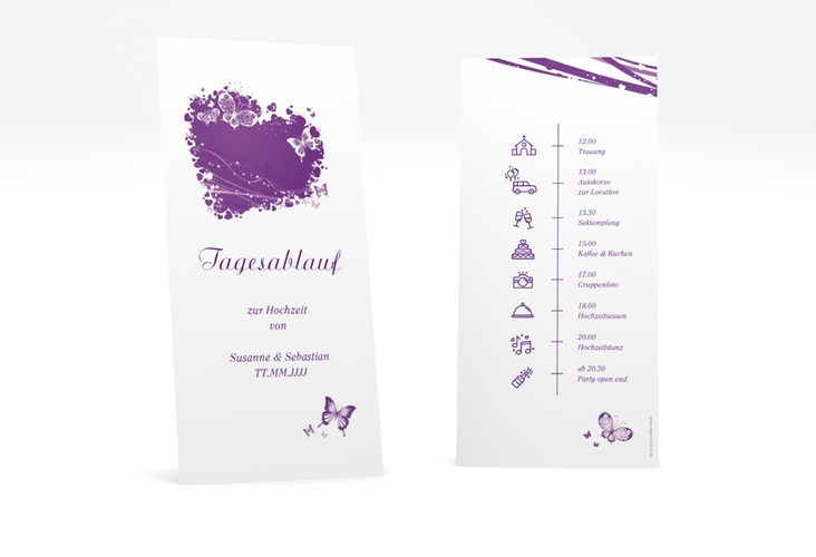 Tagesablauf Hochzeit Mailand lange Karte hoch lila hochglanz