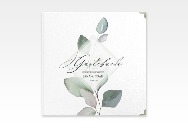 Gästebuch Selection Hochzeit Foglia Leinen-Hardcover weiss edel mit Eukalyptus im Aquarell-Design