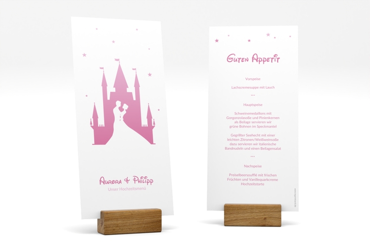 Menükarte Hochzeit Castle lange Karte hoch rosa