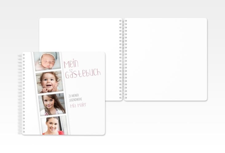 Gästebuch Jugendweihe Photostrip Ringbindung rosa