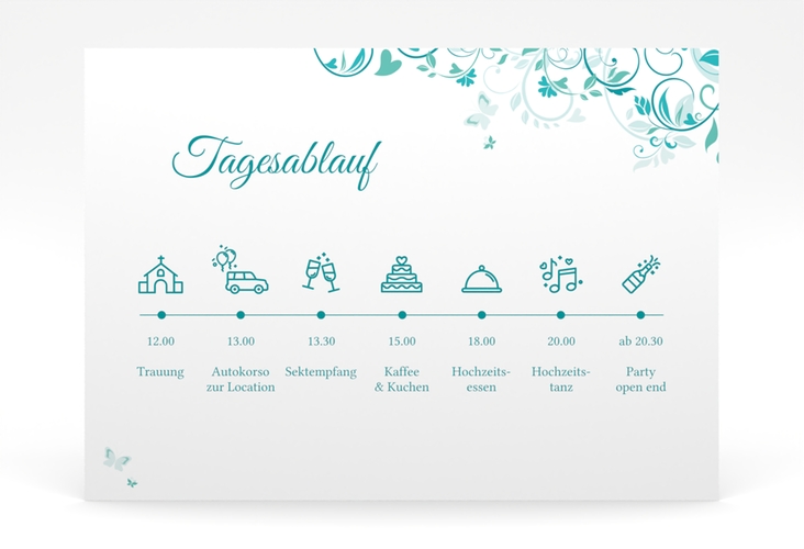 Tagesablauf Poster Hochzeit Lilly 70 x 50 cm Poster tuerkis