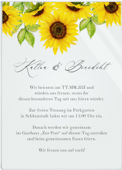 Acryl-Hochzeitseinladung Sonnenblume Acrylkarte hoch weiss