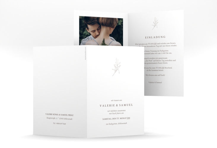 Einladungskarte Hochzeit Ivy A6 Klappkarte hoch weiss hochglanz minimalistisch mit kleiner botanischer Illustration