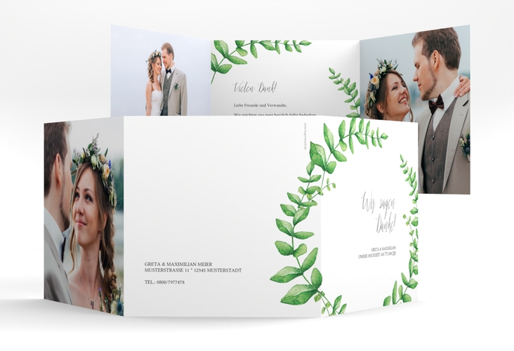 Dankeskarte Hochzeit Botanic quadr. Doppel-Klappkarte weiss