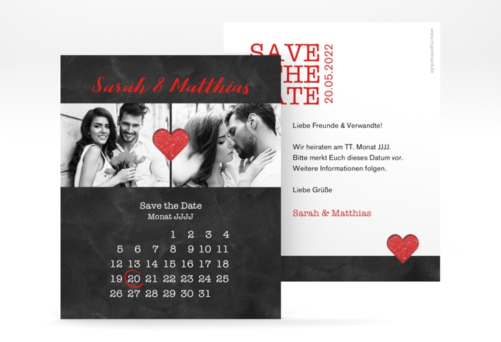 Save the Date-Kalenderblatt Sparkly Kalenderblatt-Karte rot hochglanz