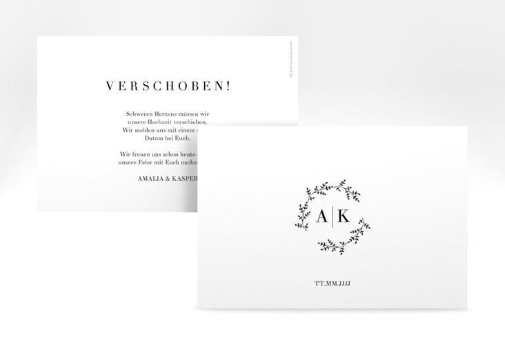 Change the Date-Karte Filigrana A6 Karte quer in reduziertem Design mit Initialen und zartem Blätterkranz