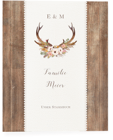 Stammbuch A4 Heimatjuwel Stammbuch A4 braun mit Hirschgeweih und Holz-Hintergrund