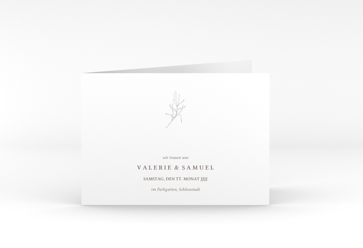 Hochzeitseinladung Ivy A6 Klappkarte quer weiss minimalistisch mit kleiner botanischer Illustration