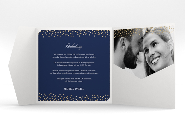 Hochzeitseinladung Glitter Pocketfold blau