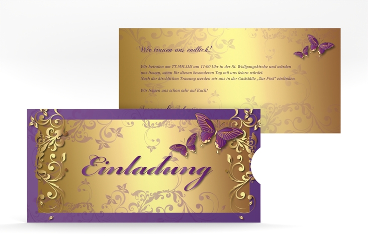 Hochzeitseinladung Toulouse Einsteckkarte lila hochglanz