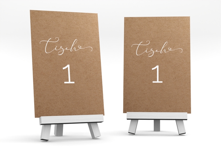 Tischnummer Hochzeit Jawort Tischaufsteller Kraftpapier hochglanz modern minimalistisch mit veredelter Aufschrift