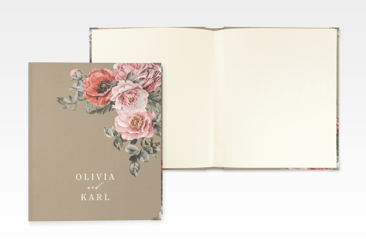 Hochzeitsalbum Grazioso 21 x 25 cm Kraftpapier modern mit Mohnblumen und Rosen