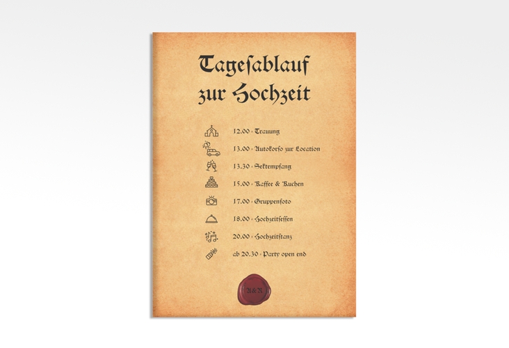 Tagesablauf Leinwand Hochzeit Mittelalter 50 x 70 cm Leinwand beige mit Frakturschrift und Siegel