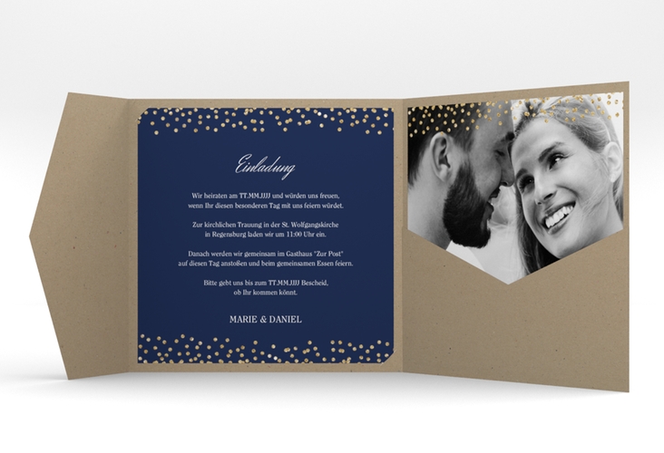 Hochzeitseinladung Glitter Pocketfold blau hochglanz