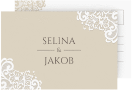 Klick: Details zu Save the Date-Postkarte "Vintage" anzeigen Save the Date-Postkarte Vintage A6 Postkarte beige mit floraler Spitze