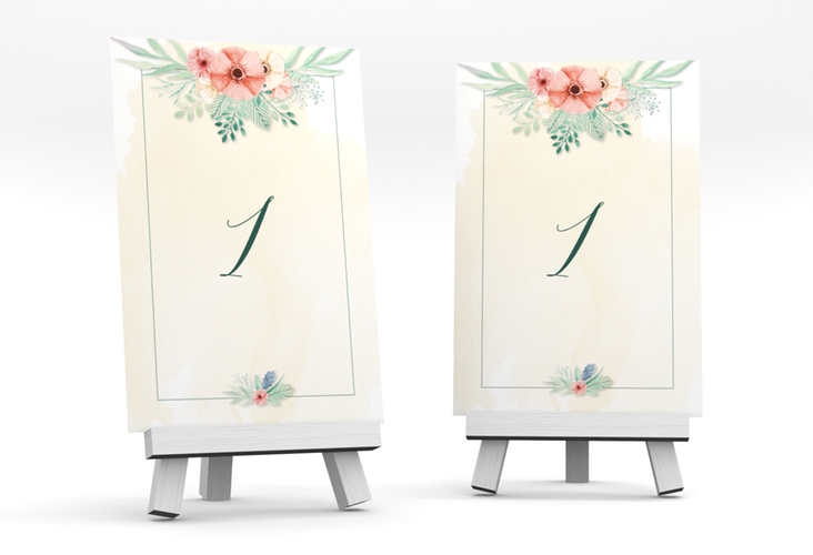 Tischnummer Hochzeit Surfinia Tischaufsteller apricot
