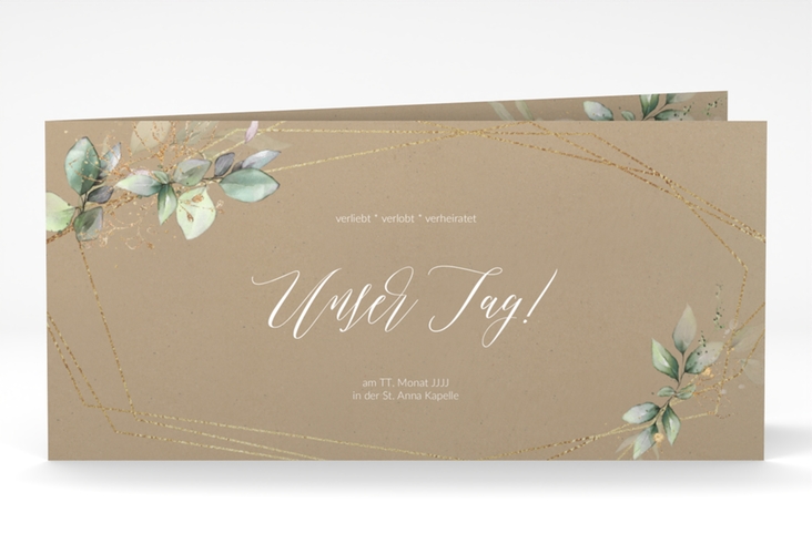 Hochzeitseinladung Greenish lange Klappkarte quer Kraftpapier hochglanz