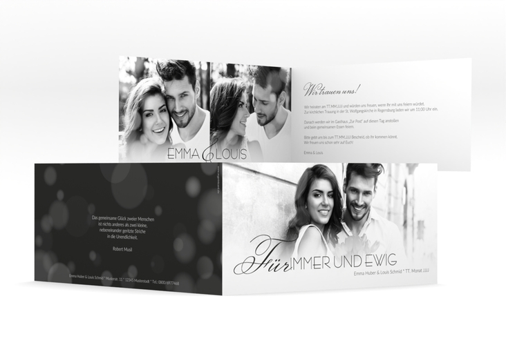 Hochzeitseinladung Bokeh lange Klappkarte quer