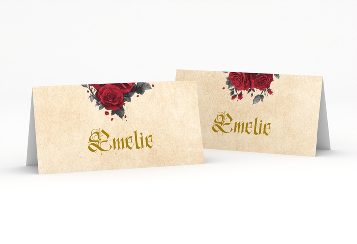 Tischkarte Hochzeit Drachenliebe Tischkarten mit schwarzem und weißem Drachen zu einem Herz verschlungen