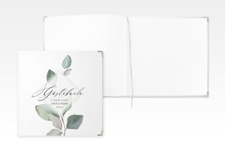 Gästebuch Selection Hochzeit Foglia Leinen-Hardcover weiss edel mit Eukalyptus im Aquarell-Design