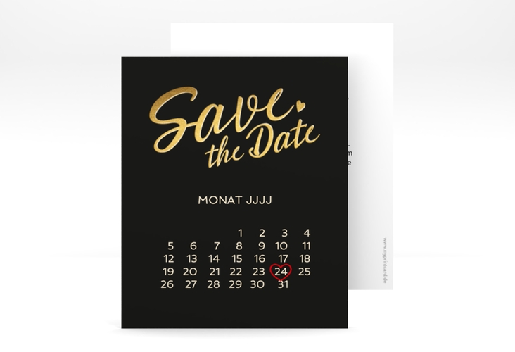 Save the Date-Kalenderblatt Glam Kalenderblatt-Karte schwarz hochglanz