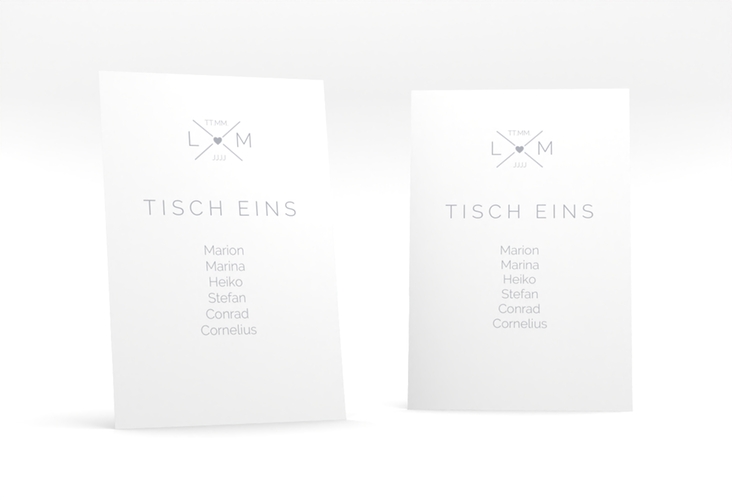 Tischaufsteller Hochzeit Initials Tischaufsteller grau mit Initialen im minimalistischen Design