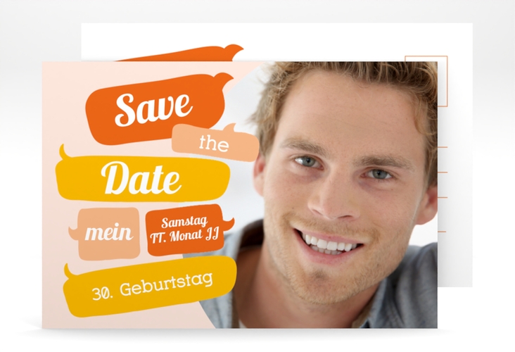 Save the Date-Postkarte Geburtstag Whatsup A6 Postkarte orange