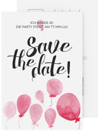 Save the Date-Postkarte Geburtstag Ballon A6 Postkarte rot mit Luftballons im Aquarell-Design