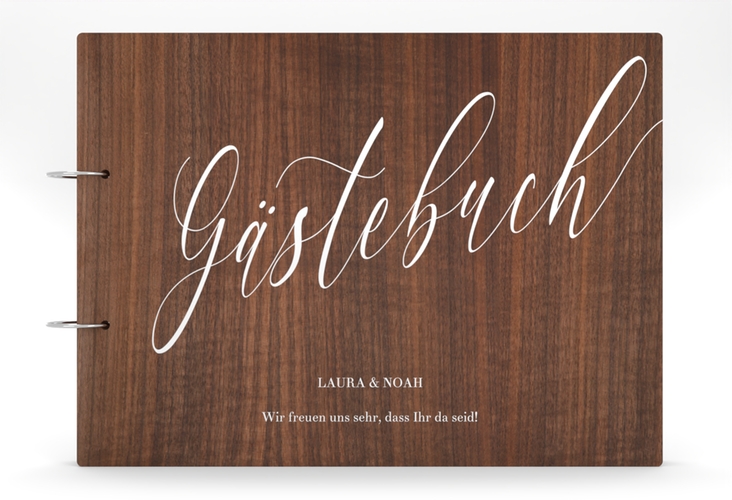 Gästebuch Holzcover Nussbaum Kalligrafie Holz-Cover, bedruckt