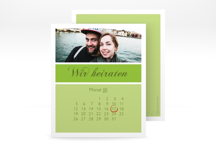 Save the Date-Kalenderblatt Collage Kalenderblatt-Karte gruen hochglanz