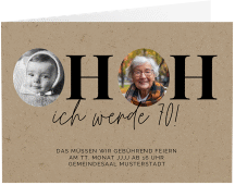 Einladung 70. Geburtstag Hoppla A6 Klappkarte quer Kraftpapier