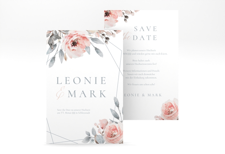 Save the Date-Karte Perfection A6 Karte hoch weiss mit rosa Rosen