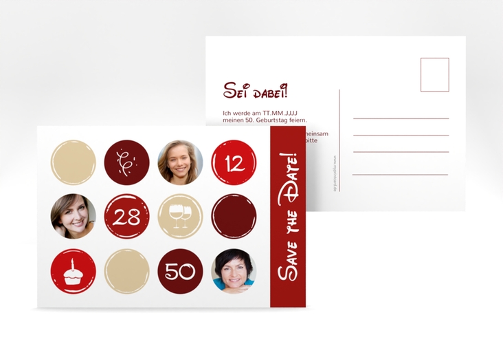 Save the Date-Postkarte Geburtstag Circles A6 Postkarte rot hochglanz