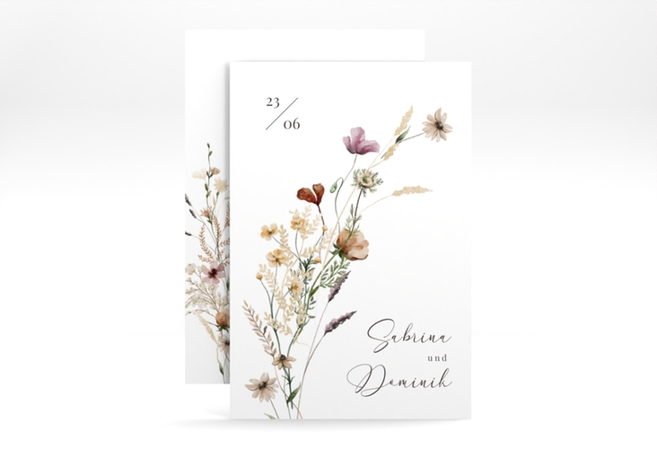 Save the Date-Karte Sauvages A6 Karte hoch mit getrockneten Wiesenblumen