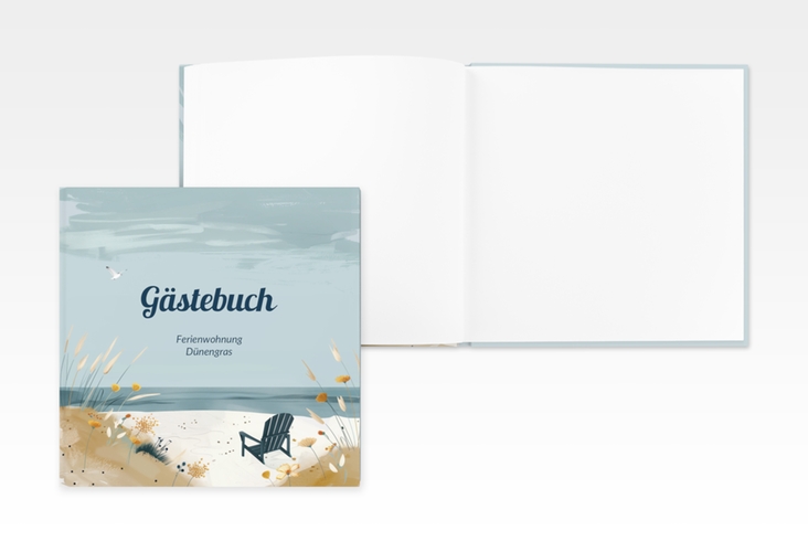 Gästebuch Creation Dünengras 20 x 20 cm, Hardcover mit Strand-Stuhl am Meer