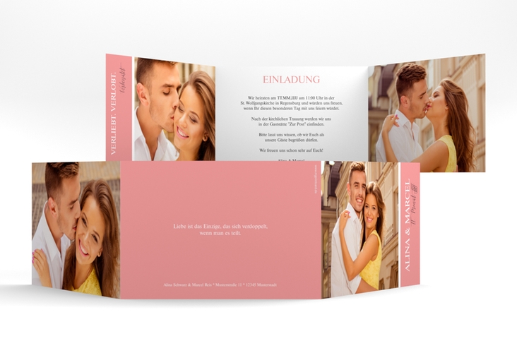 Hochzeitseinladung Classic A6 Doppel-Klappkarte rosa hochglanz