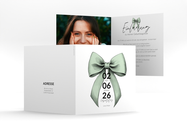 Einladung 30. Geburtstag Geburtstagsschleife quadr. Klappkarte