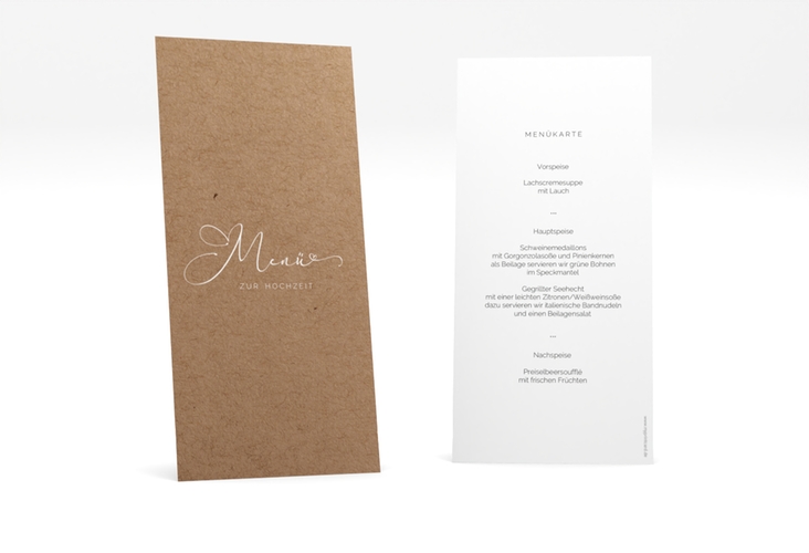 Menükarte Hochzeit Jawort lange Karte hoch modern minimalistisch mit veredelter Aufschrift