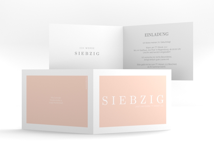 Einladung 70. Geburtstag Schlicht A6 Klappkarte quer hochglanz