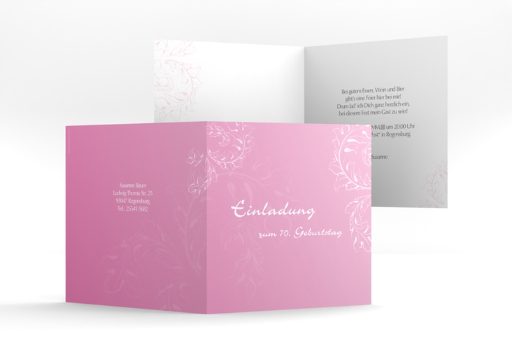 Einladung 70. Geburtstag Peter/Petra quadr. Klappkarte rosa