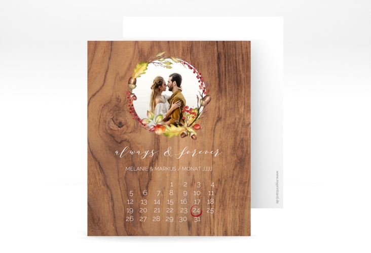 Save the Date-Kalenderblatt Herbstlich Kalenderblatt-Karte braun