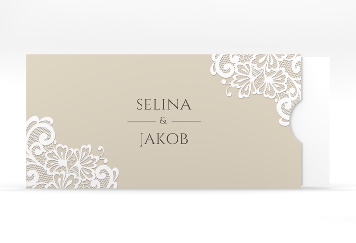 Hochzeitseinladung Vintage Einsteckkarte beige mit floraler Spitze