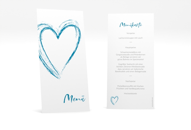 Menükarte Hochzeit Liebe lange Karte hoch tuerkis hochglanz